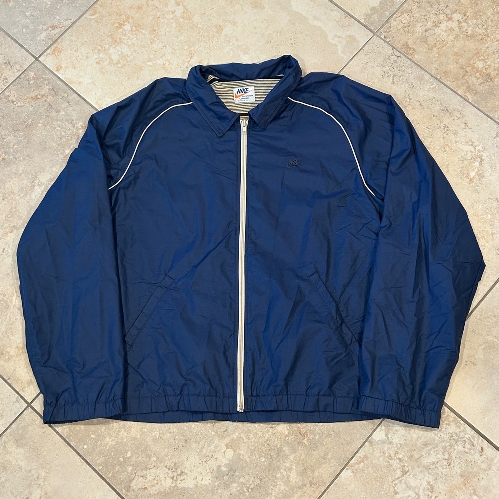 Vintage Nike Sportswear Jacket Men L Navy Blue Full‎ Zip Windbreaker Lined USA
